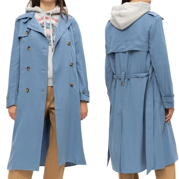 Zadig & Voltaire Double Breasted Tie-Front‎ Trench Coat Lyocell Blue Size Small - Picture 1 of 12